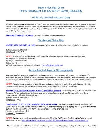 Traffic and Criminal Division Forms